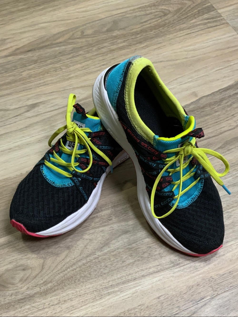 Saucony Black, Teal & Neon Yellow Running Shoes
